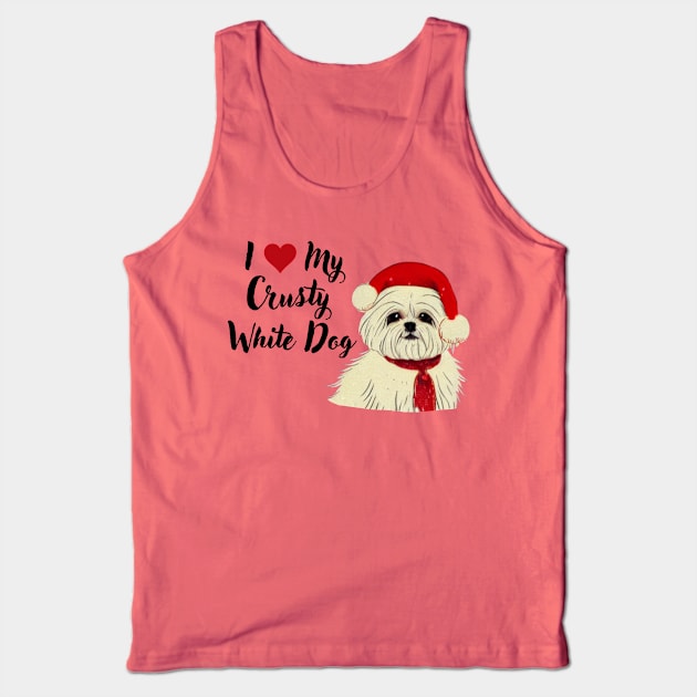 Christmas Puppy Crusty White Dog Maltese Shih Tzu White Malshi Dog Lover Tank Top by Mochabonk